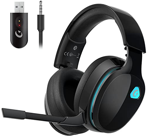 Gvyugke 2,4 GHz Wireless Gaming Headset für PC, PS5, Switch, Mac & Bluetooth-Geräte – Kabelloser Gaming Kopfhörer mit Abnehmbarem Noise-Cancelling Mikrofon, Stereo Surround Sound, Niedrige Latenz