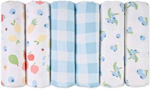 GLLQUEN BABY Muslin Squares Cloth for Baby 6pack 70cm x 70cm | Cotton Burp Cloths for Newborn, Absorbent & Breathable and Ideal to Clean, Wipe & Cover Newborns(Azure Berry Dream)