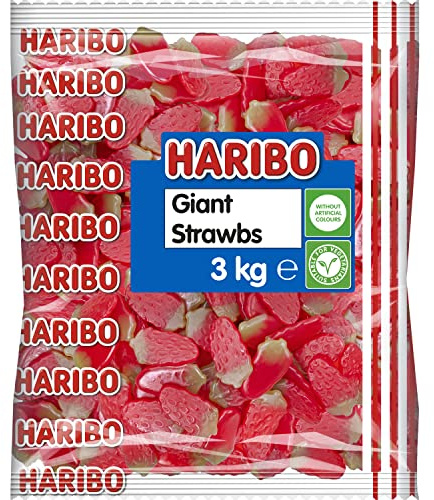 HARIBO Giant Strawbs 3kg bulk bag vegetarian sweets, (Pack of 1)