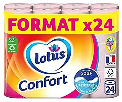Lotus Confort Papier Toilette 2 Épaisseurs Rose, 24 rouleaux