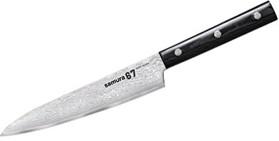 Samura Damascus Allzweckmesser, 67 Lagen Damaststahl, ultra-scharf, groß, 15,2 cm Klinge, Handgriff oval, rostfrei, Kochmesser, Spickmesser