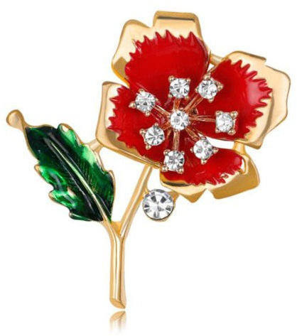 Klaritta Damen-Brosche BR430 mit Mohnblumen-Motiv, Gold/Rot/Grün/Gold/Gold/Mohnblume/Frauen-Brosche