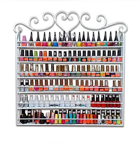 Gototop Nail Polish Organiser Display Stand, Metal Wall Shelf For Nail Varnish And Makeup Storage And Display, Holds 180 Bottles Over 6 Levels, 60.5 x 5.3 x 72 cm Bianco