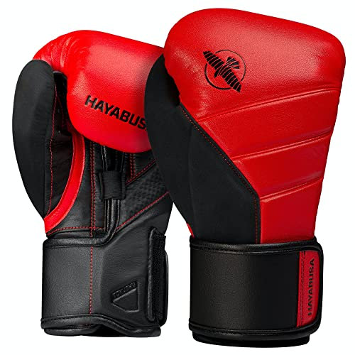Hayabusa T3 Guantes de Boxeo para Hombres y Mujeres, protección de muñecas y Nudillos, Soporte de muñeca férula, Acolchado de Espuma de 5 Capas para Nudillos, Rojo/Negro, 16 oz