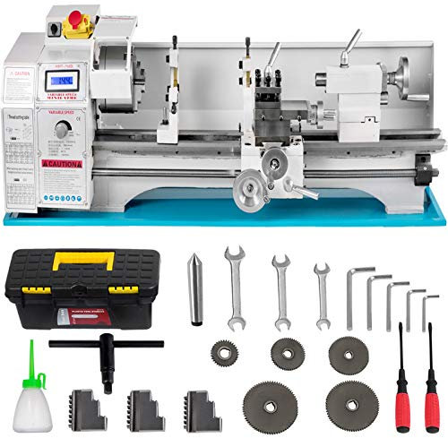 VEVOR Mini Tornio per Metallo, 750 W 220 V Diametro Mandrino 125 mm Letto Oscillante 220 mm Tornio in Metallo Monofase per Varie Attivit? di Lavorazione Come Tornitura, Foratura, Filettatura e Taglio