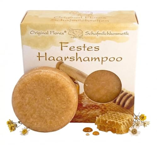 Festes Shampoo 58 g Honig mit Schafmilch Kakaobutter plastikfrei | Festes Haarshampoo mit Schafmilch, Kakaobutter, Honig- und Algenextrakt sowie Pro-Vitamin B5 – plastikfrei in Papierschachtel