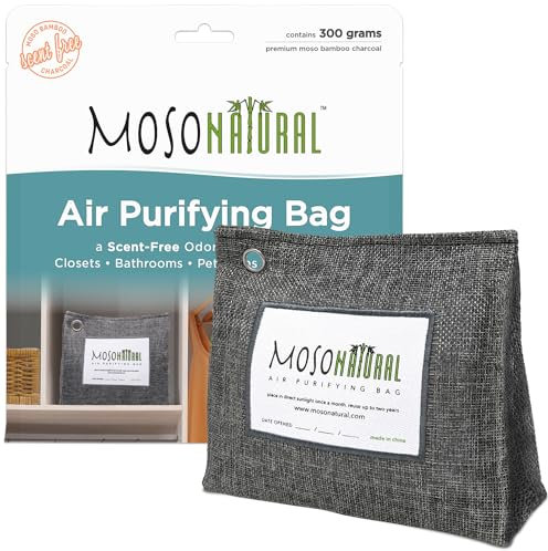 Moso Natural Air Purifying Bag 300g. A Scent Free Odour Eliminator for Closets, Bathrooms, Laundry Rooms, Pet Areas. Premium Moso Bamboo Charcoal Odour Absorber. Freestanding Design