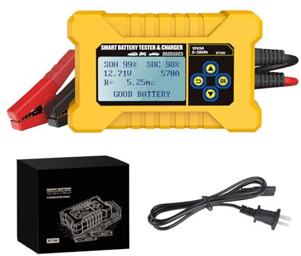 Batterietester, 2-in-1-Auto-Smart-Batterietester und -Ladegerät, BT380-Autobatterietester-Analysator, CCA 40-2400-Auto-Powerbank mit Batterie-/Anlass-/Ladetester, mehrsprachig für 12-V-Fahrzeuge