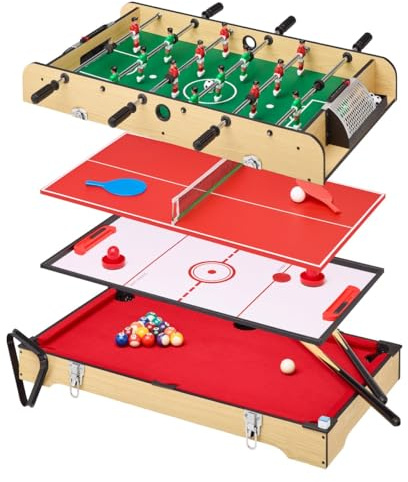 Kangui Spieltisch für mehrere Spiele, 4 in 1, abschließbar, Fußball, Teleskopstangen – Billard – Ping Pong – Hockey