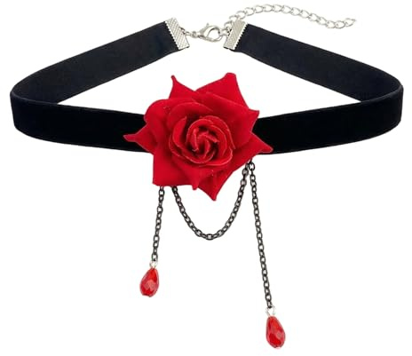 Happyupcity 1PCS Elegant Retro Rose Flower Collarbone Pendant Chain Clavicle Necklace Gothic Lolita Lace Collar Choker Ornament for Wedding Halloween Party Costume Decor