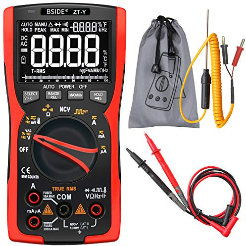 BSIDE EBTN LCD Multimeter 3-Line Display 9999 Counts True RMS Auto-Ranging Voltmeter Capacitance Temperature Voltage Amp Hz Ohm Duty Cycle Square Wave Output VFC Tester with Flashlight & Analog Bar