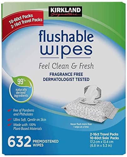 Kirkland Signature Moist Flushable Wipes 632 Count Fast, White