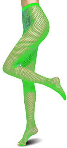 Damen Netzstrumpfhose Freizeit Party Kostüm (Neon Grün, kleine Masche/Netz) | Die feinere Netzstruktur erzeugt ein dichteres Muster am Bein und wirkt zurückhaltender als Varianten mit großen Maschen.