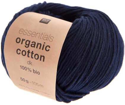 Rico Design Essentials Organic Cotton DK Bio Baumwolle Baumwollgarn zum Stricken oder Häkeln (17 Navy Blue)