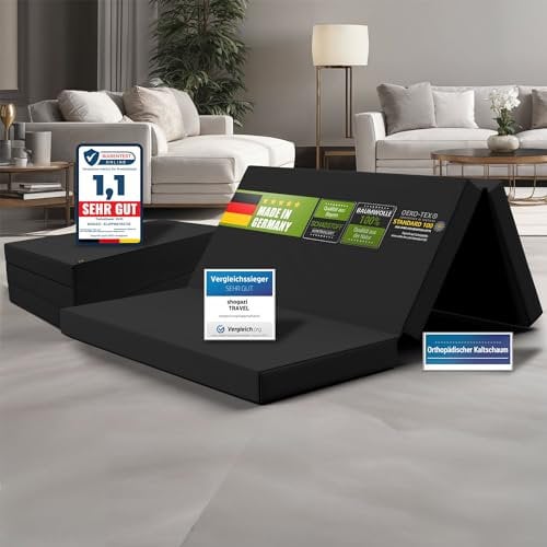 SHOGAZI Klappmatratze 150x200 x 12 cm, Gästematratze klappbar Made in Germany, Faltmatratze VERGLEICHSSIEGER, ultimativer Schlafkomfort, Orthopädischer Kaltschaum - Anthrazit