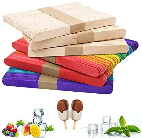 300 Stück Eisstiele Holz, Bunte Holzstäbchen, Eisstiele zum Basteln, Eisstäbchen Holzstäbchen, Holzstäbchen zum Basteln für Popsicle Herstellen, DIY Handwerk Bastelarbeiten, Backen, Geschenke
