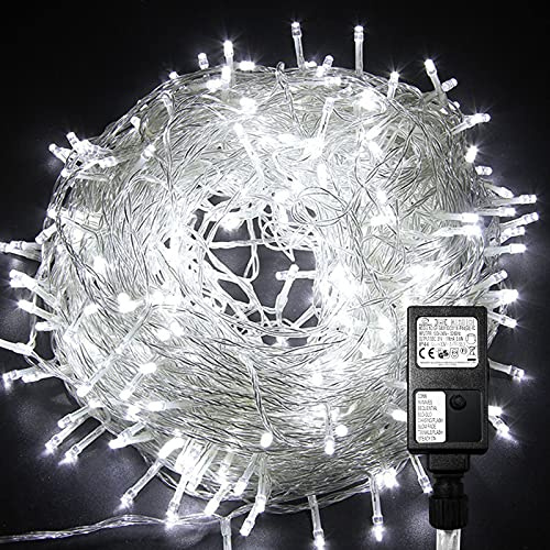 Tubiaz Luces Navidad Exterior 500 Led 100m Blanco Frío 8 Modos Decoracion Navidad Cadena de Luces IP44 Impermeable Guirnalda Luces para fiestas de jardín, árbol de Navidad, Halloween