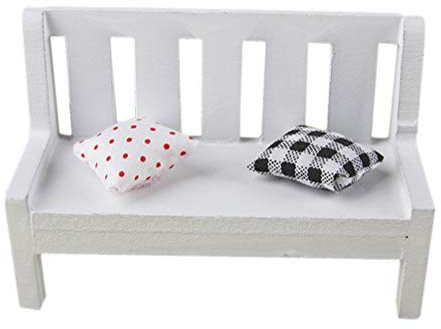 SEWACC Mini-Puppenhaus-Gartenbank Miniatur-Puppenbank Couch Sofa mit Kissen Mikro-Landschaftsverzierung Puppenhaus-Möbel aus Holz für DIY-Bastelarbeiten Wohnkultur Fotokabinen-Requisiten