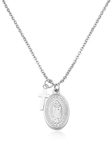 GD GOOD.designs Maria Kette in Silber für Damen - Wasserfest - Madonna Halskette mit kleinem Kreuz Anhänger aus Edelstahl I Größenverstellbar 40+5cm