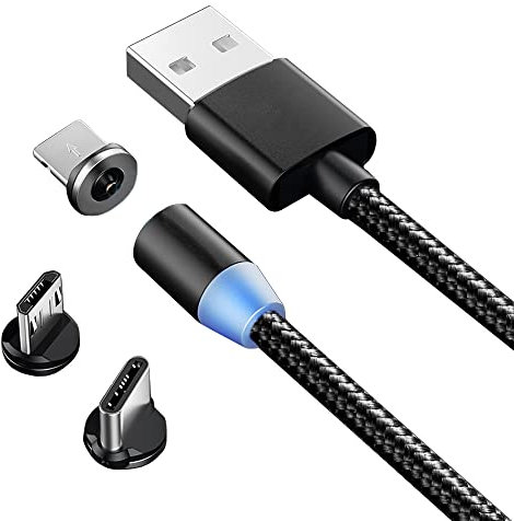 X-Cable - Câble Multi Chargeur Magnétique, 3 en 1 Charge Rapide et Synchro Données Câble 1m Aimanté avec Micro USB, Type C, IP Adaptateur pour Phone, Android Samsung, Huawei, Kindle couleurs Assortis