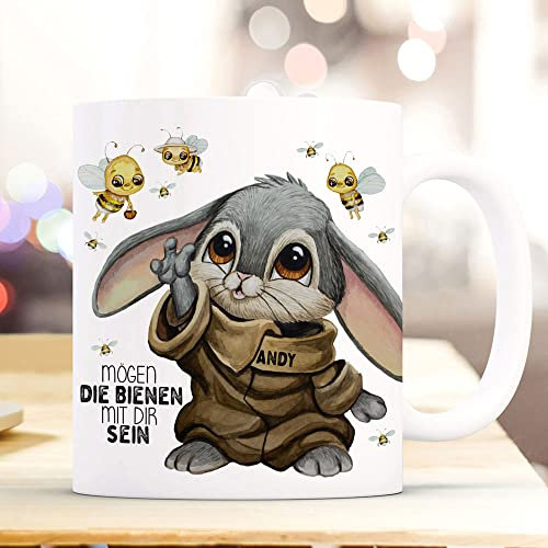 ilka parey wandtattoo-welt Tasse Becher mit Spruch Mögen die Bienen mit dir Sein Hase Häschen Bunny Kinder Motiv Wunschname Name Kaffeebecher Kaffeetasse Geschenk ts2116