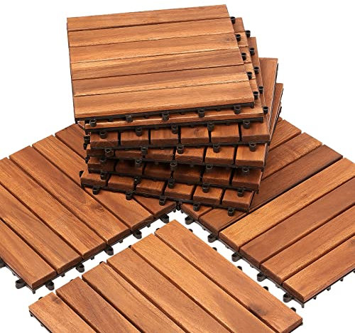 Ikodm Piastrelle per Pavimenti, Piastrelle in legno di acacia 5 m²-30 x 30 cm Piastrelle per Esternoda 6 assi ciascuna, Mattonelle per Balconi Esterni, Giardino, Terrazzo