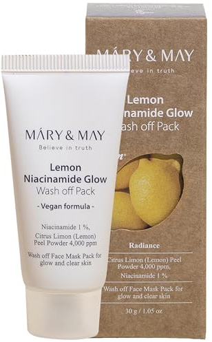 Mary&May Lemon Niacinamide Glow Wash Off Pack - Vitamin C Clarifying, Sebum Control, Deep Hydration - Korean Skincare, EWG Green Grade, Hypoallergenic, 30g