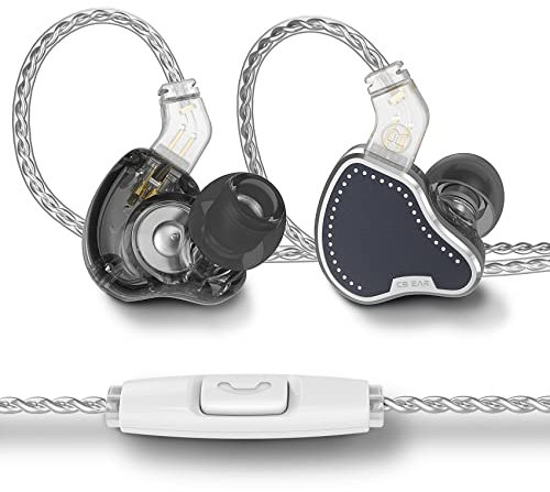 Yinyoo KBEAR KB2208 Cuffie con cavo, auricolari in-ear monitor con 1DD+2BA, leggeri auricolari con cavi staccabili a 2 pin, cancellazione del rumore per musica e sport (nero, con microfono)