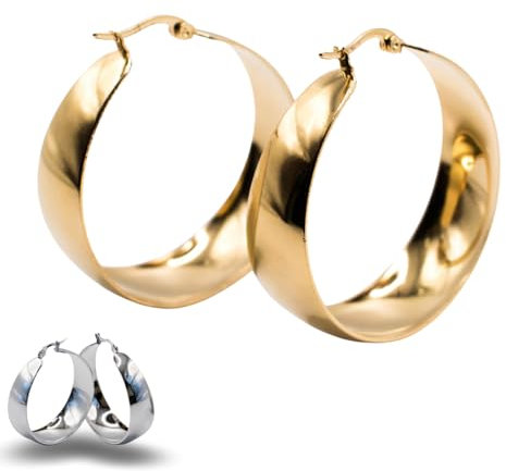 MAJALE- Breite, dicke Creolen, Grosse Edelstahl Ohrringe für Frauen, Mädchen - Gold- oder Silberfarbe Modeschmuck (4cm-golden).