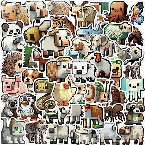 50PCS Cute Pixel Animal Stickers,Colorful Animal Waterproof Stickers,Vinyl Cute Aesthetic Stickers for Water Bottle,Laptop,Phone,Skateboard Stickers for Teens Girls Kids