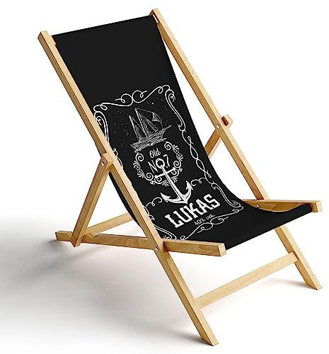 Ferocity Personalisierbarer Holz-Liegestuhl Klappbar Klappliegestuhl Sonnenliege Strandstuhl Wechselbezug Motiv Anker [119]