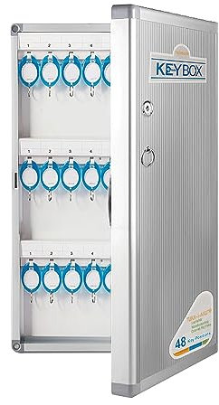 TUKA-i-AKUT Schlüsselkasten 48 Haken, Abschließbar Metall Schlüsselschrank Wandmontage, Schlüssel Aufbewahrung Schlüssel Box aus Aluminiumlegierung, mit Schlüsselanhänger u Montage Set, TKD8650-48