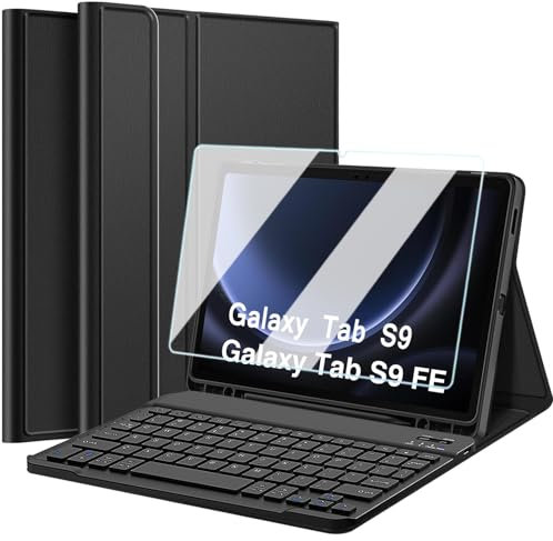 Nanhent Keyboard Case with Screen Protector for Samsung Galaxy Tab S9 FE 10.9 / S9 11 2023 (SM-X510/SM-X516/SM-X710/SM-X716B/SM-X718U), Detachable Wireless Bluetooth Keyboard with Slim Cover, Black