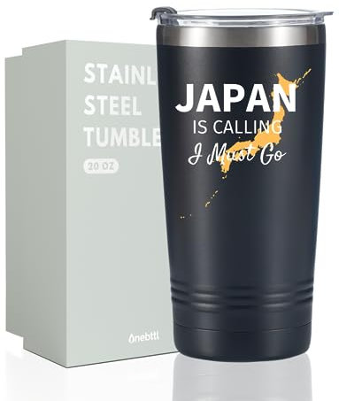 Onebttl Japanese Gifts for Men Women, Japanese Themed Travel Gifts for Friends, 20oz Stainless Steel Insulated Tumbler with Lid and Straw - Japan is Calling I Must Go