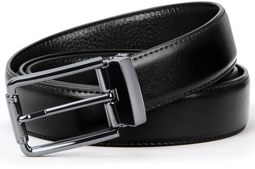 IGOLUMON Gürtel Herren Leder Verstellbarer Ledergürtel Herren Mit Geschenkbox Klassischen Business Anzug Freizeit Jeans Gürtel Größe 32mm Breit 125cm Schwarz