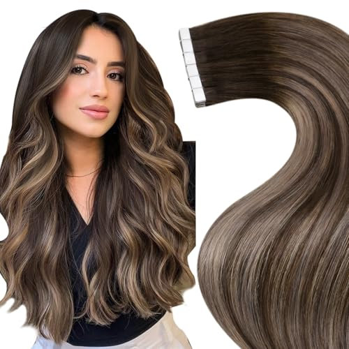Hetto Tape Echthaar Extensions Braun 60CM Haarverlängerung Tape Echthaar Glatt Tape in Extensions Echthaar Remy Tape Extensions Echthaar Dunkelbraun bis Asche Blond #4/18/4 50g
