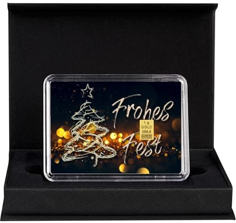 Goldstücke24 - Geschenk zu Weihnachten Frohes Fest Goldbarren 1g in schwarzer Geschenkbox - Tolle Geschenkidee