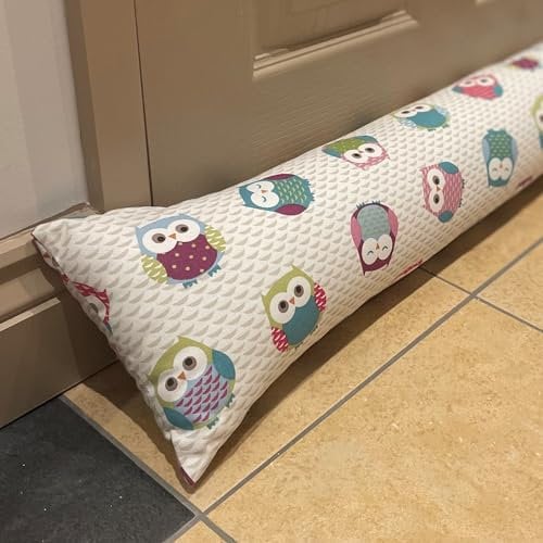 Snugglemore Draught Excluder Fabric Cotton Door Window Draught Cushion Guard Animal Prints (Hoot)