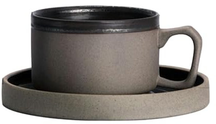 Handmade Retro Japanese Ceramic Coffee Cup And Plate Set, Home Breakfast Milk Mug-Cup and Plate Set - Brown -250ml/8.5oz