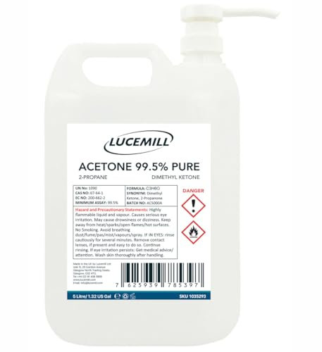 Lucemill Pure Acetone Nail Polish Remover | 5 litre | Super Strength Formula | Acetone Acrylic Remover Kit | Clear Liquid I Comes with Pump Dispenser