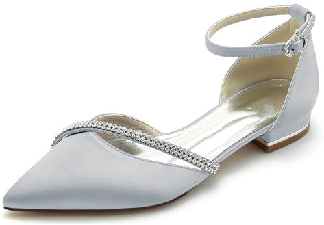 Hanfike Bequem Hochzeits Schuhe Damen Riemchen Brautschuhe Spitz Abend Flache Pumps mit Strass JY283 Silber EU 40