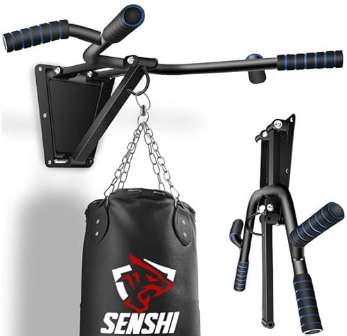 Senshi - Barra de dominadas plegable para montar en la pared y soporte para saco de boxeo, para dominadas, bolsas pesadas, boxeo, calistenia, gancho de entrenamiento de suspensión para exteriores,