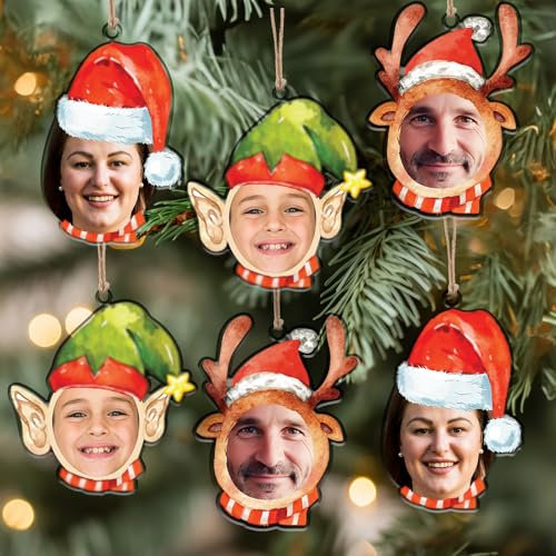 Transparent Gift Pack de 6 Adornos para Árbol de Navidad Personalizados con Foto. Decoración de Navidad Hogar. Bola de Navidad Colgante Metacrilato. Regalos y Adornos Personalizados Navideños Familia