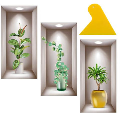 3 pegatinas de pared para sala de estar con 1 rascador, pegatinas de pared tridimensionales para plantas en macetas, decoración de pared, jarrón de plantas