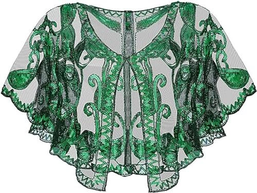 VILOREE Damen Umschlagtücher Stola für Abendkleid 1920s Retro Schal Hochzeit Party Braut Schal Gatsby Kostüm Accessoires Grün (57)