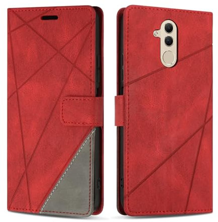 SONWO Cover per Huawei Mate 20 Lite, Flip Caso in PU Pelle Case Cover Custodia con Slot per Schede e Supporto Stand per Huawei Mate 20 Lite, Rosso