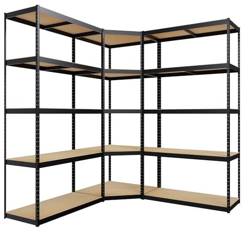 CLP 3er Regalsystem I 2X Regalsystem I 1x Eckregal I Schwerlastregale I Bis 2.625 KG, Farbe:schwarz