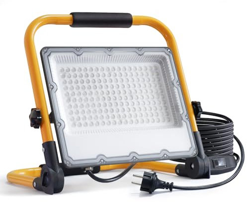 OUSIDE Projecteur LED Chantier 150W avec Interrupteur- Éclairage de Chantier Puissant et Étanche IP66, 6500K 15000 Lumens avec Prise Schuko et Cordon de 4M, Idéal pour Travaux Intérieurs et Extérieurs