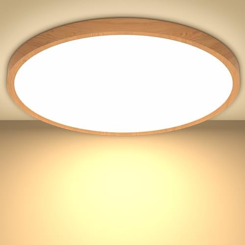 Led Deckenleuchte Deckenlampe Holzolzoptik Lampe, Flach Rund Led Lampe Decke Ø30CM 24W 3000K 2400LM Warmweiss Led Deckenlampe Wohnzimmer für Kinderzimmer Schlafzimmer Flur Bad Küche Badezimmer Keller