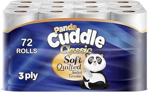Ayn Al Madina Panda Cuddle Soft Quilted Toilet Rolls | Super Quality Tissues| 3 Ply Toilet Paper | Provide Ultimate Quilted Comfort | Compostable & Sustainable Tissue Roll (Classic, Pack of 72)